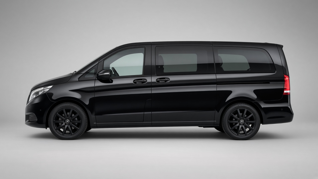 Van noir de luxe, de profil
